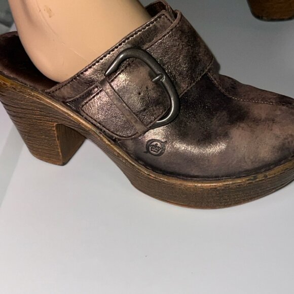 Born 'Ibra' Platform Slide Clogs‎ Moro Metallic Leather US 7  *GS9 - Picture 2 of 8
